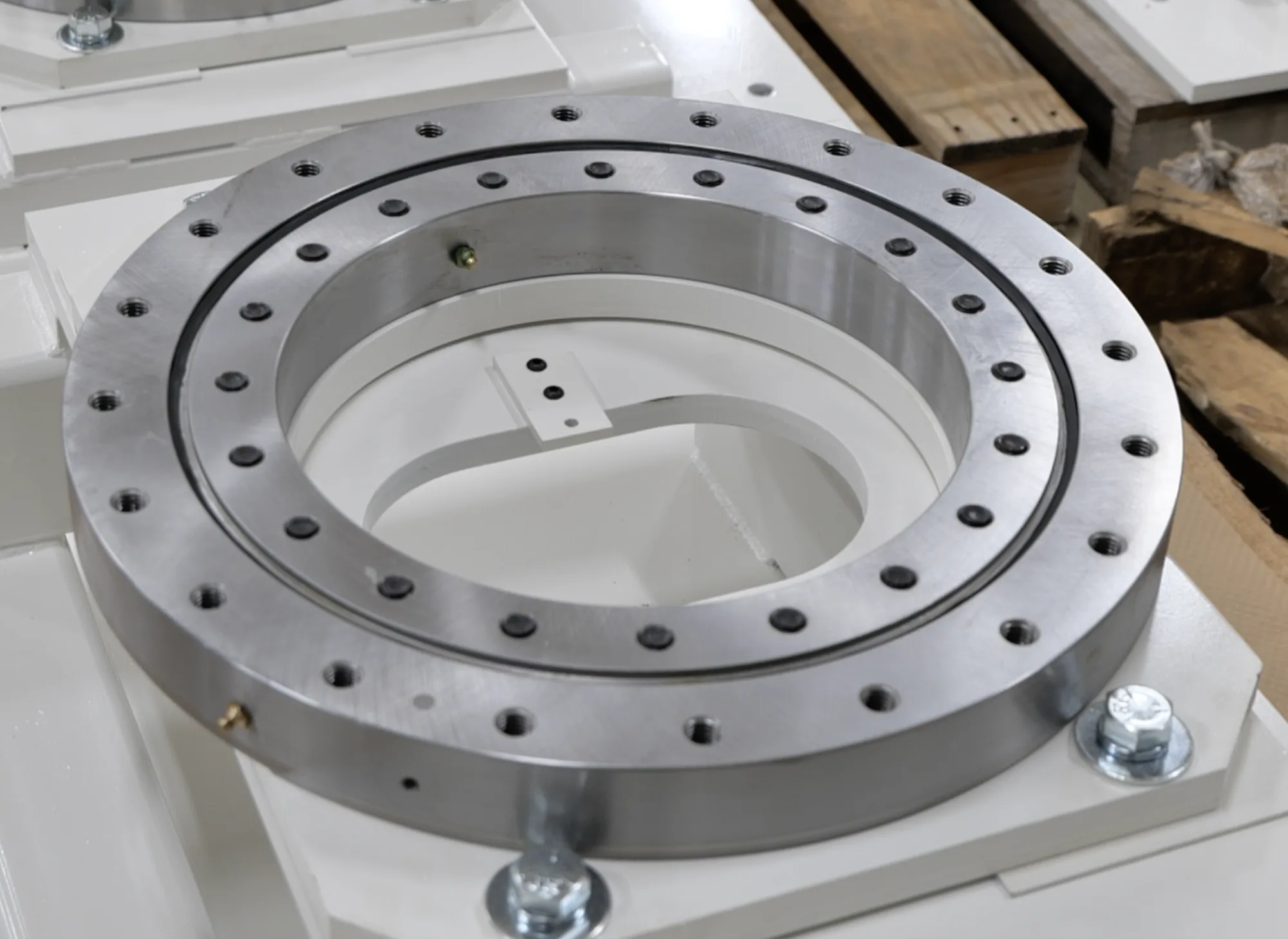 Machined rotary conveyor component on the shop floor