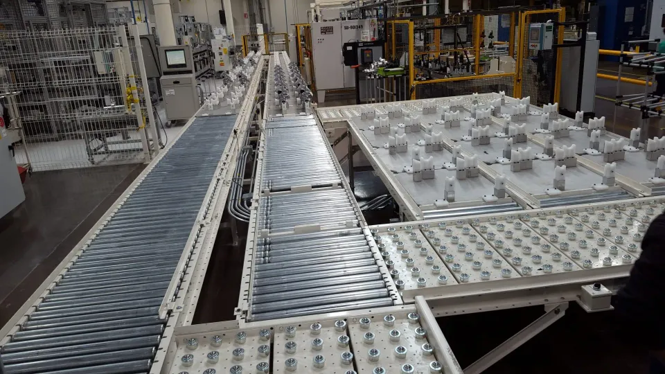 Conveyor sections being assembled in the fabrication shop