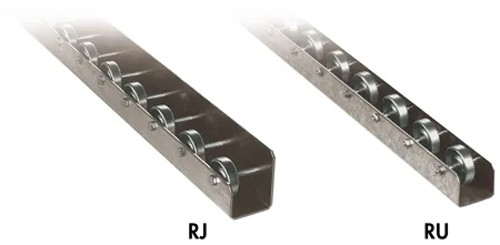 Rail wheel gravity conveyor section