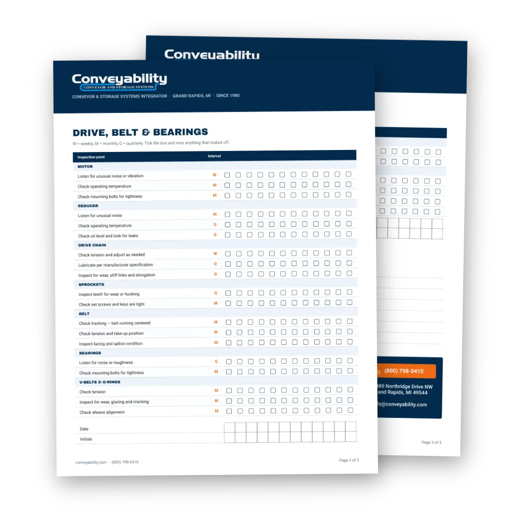 Conveyor maintenance checklist inspection sheet
